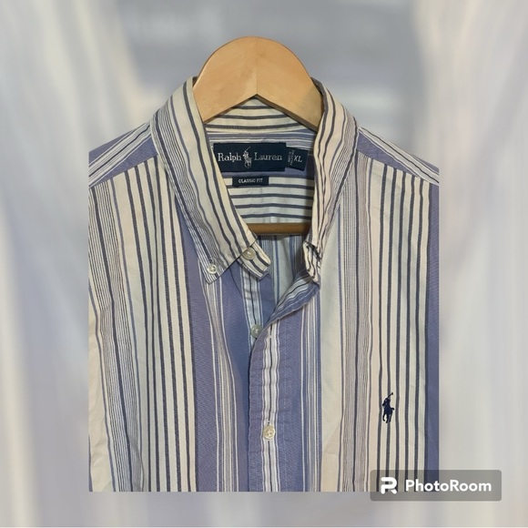 Vintage Ralph Lauren Men's XL Striped Short Sleeve Button Down Shirt - Picture 2 of 3